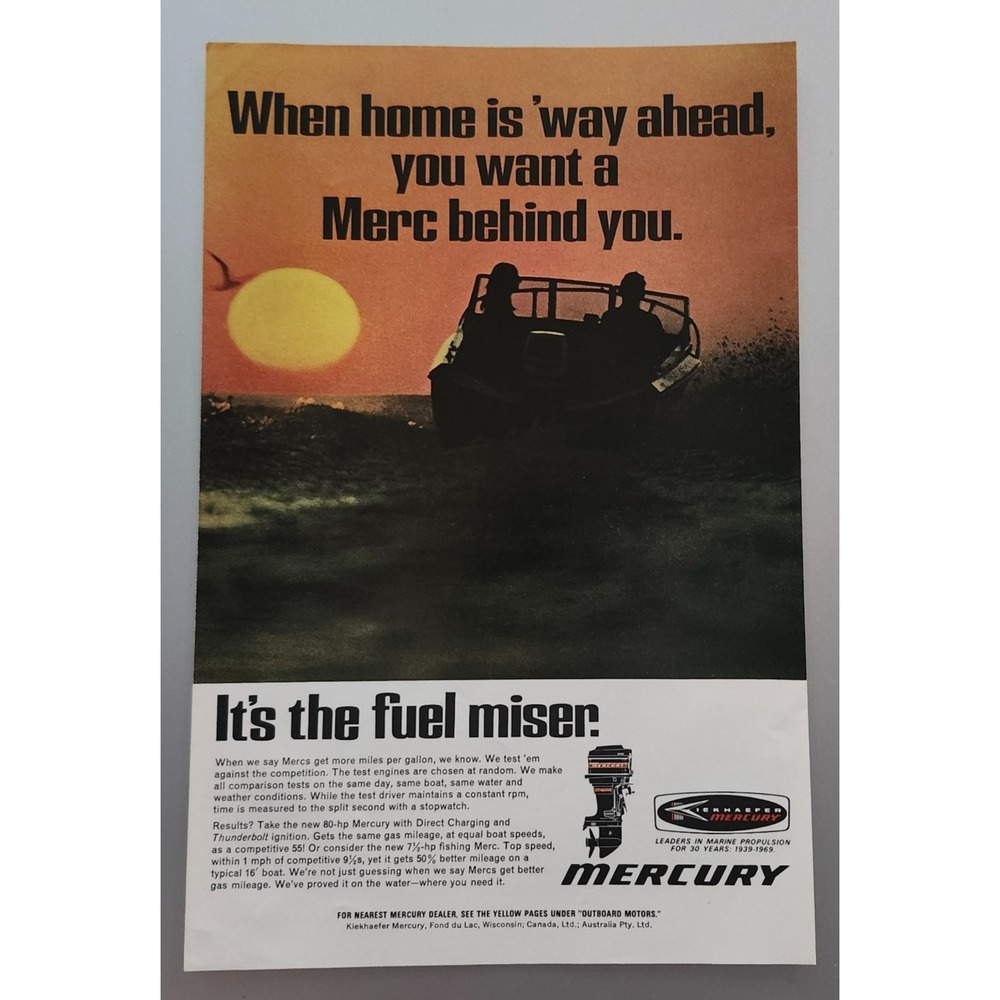 1969 Mercury Outboard Boat Motors - You Want A Merc Behind You - Print Ad‎ Photo